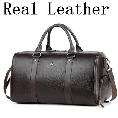 100% Cow Genuine Leather Men Travel Bags Overnight Duffel Bag Weekend Travel Large Business Tote