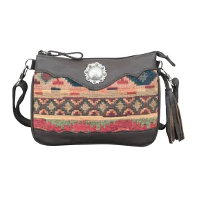 American West Womens Santa Fe Tapestry Multi-Color Leather Crossbody Bag