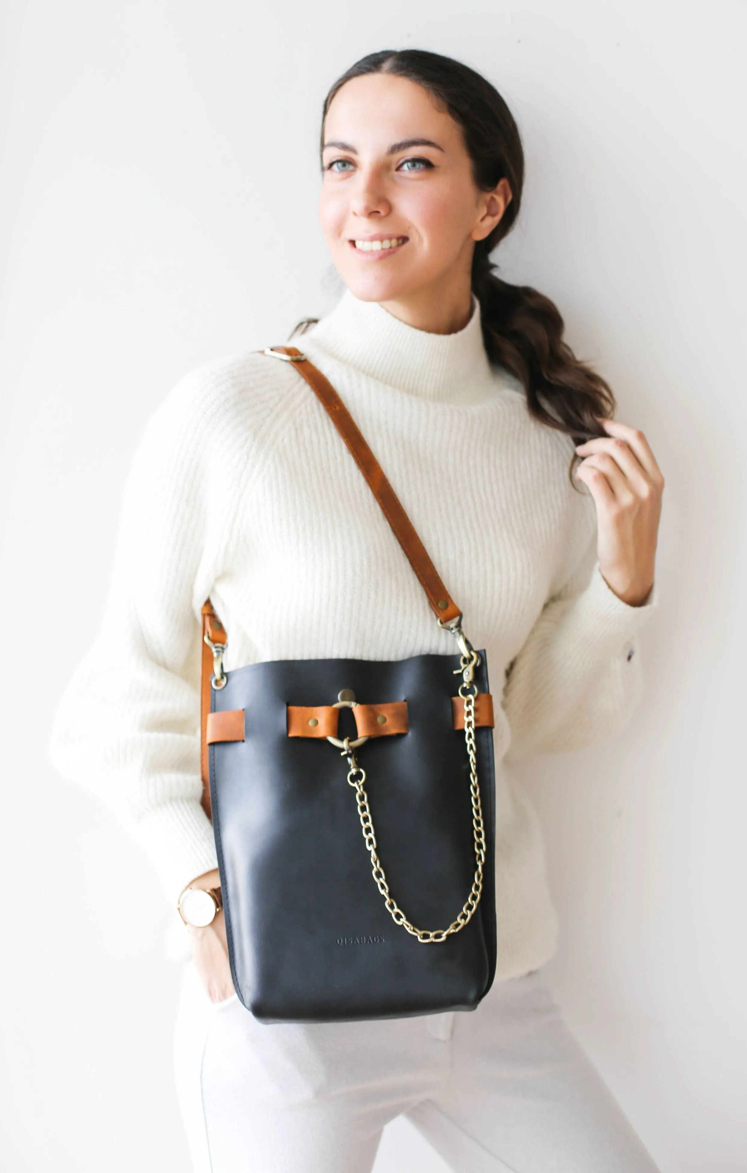 Black w/Brown Leather Bag - "Ring Belt Edition"