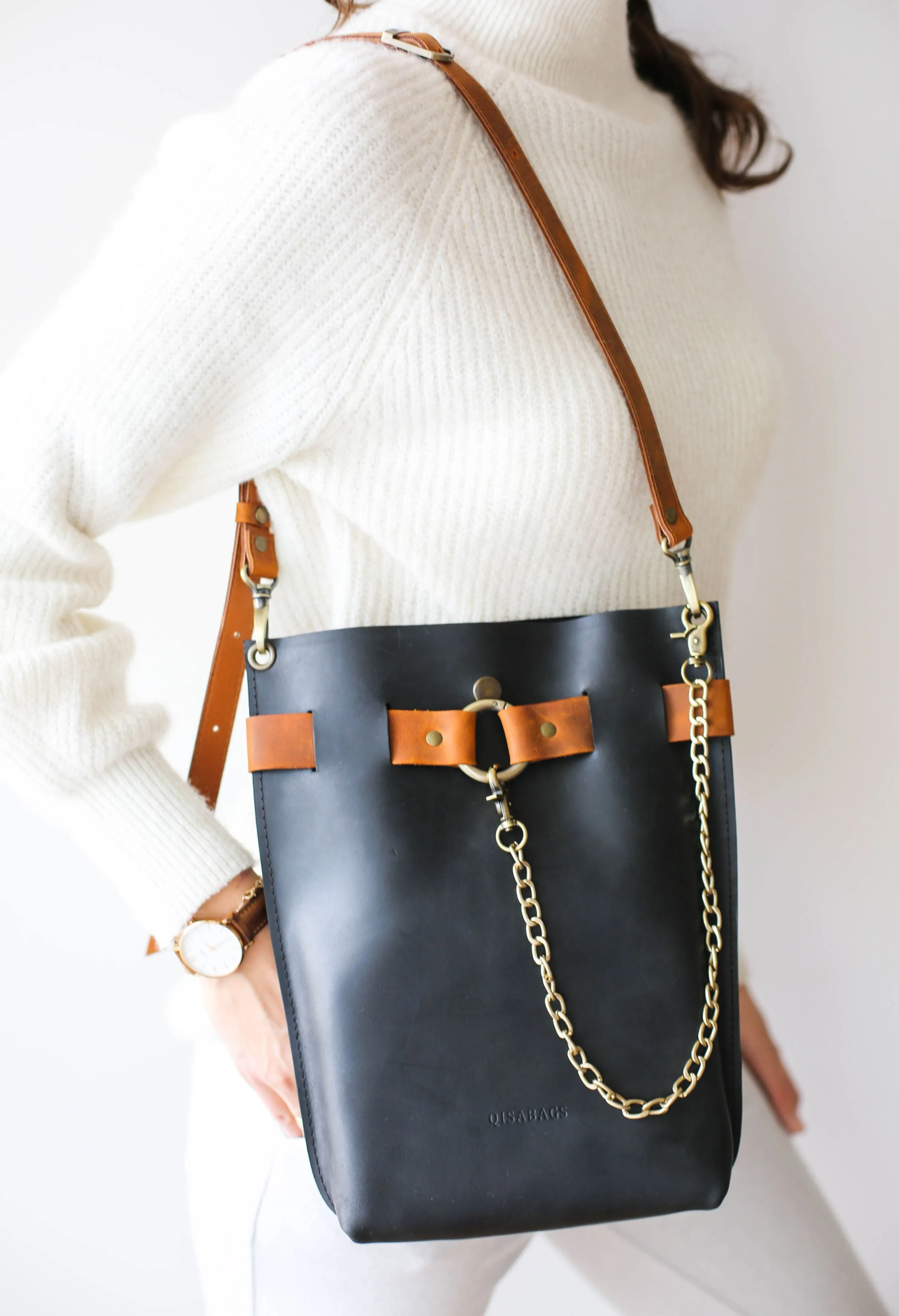 Black w/Brown Leather Bag - "Ring Belt Edition"