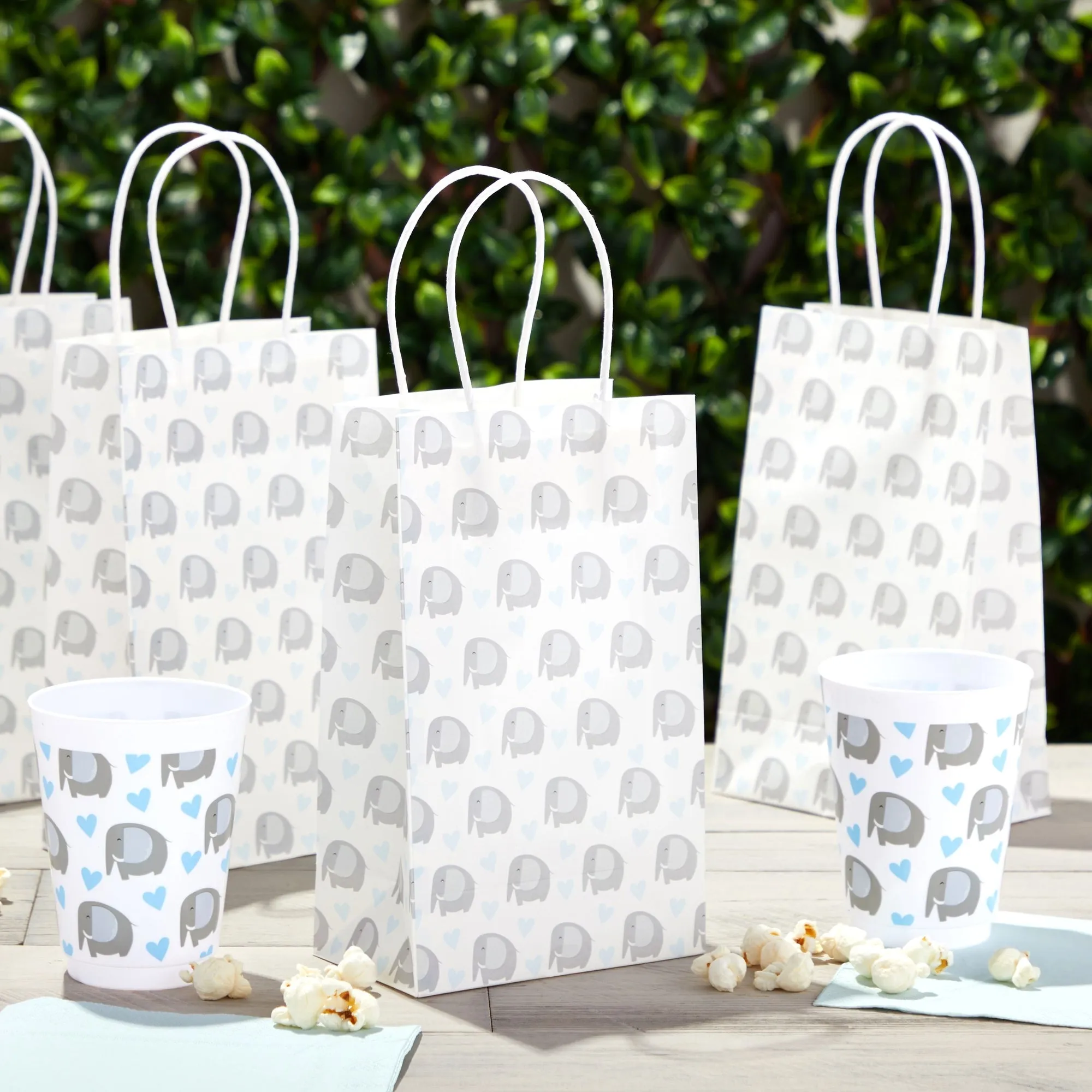 Blue Elephant Party Favor Gift Bags with Handles for Boy Baby Shower (24 Pack)