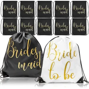 Bridal Party Drawstring Backpacks, Bridesmaid and Bride to Be (14 x 16.6 in, 12 Pack)