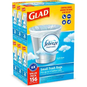 Glad Small Twist-Tie Trash Bags, Febreze Fresh Clean Scent - 4 Gal - 156 Ct