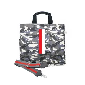 Grey Camo North South Bag with Multicolor Stripes