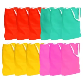 Kicko Tote Bags, 10.5 x 13 Inch - 12 Pack Colored Reusable Shopping Bags, Purse, Beach