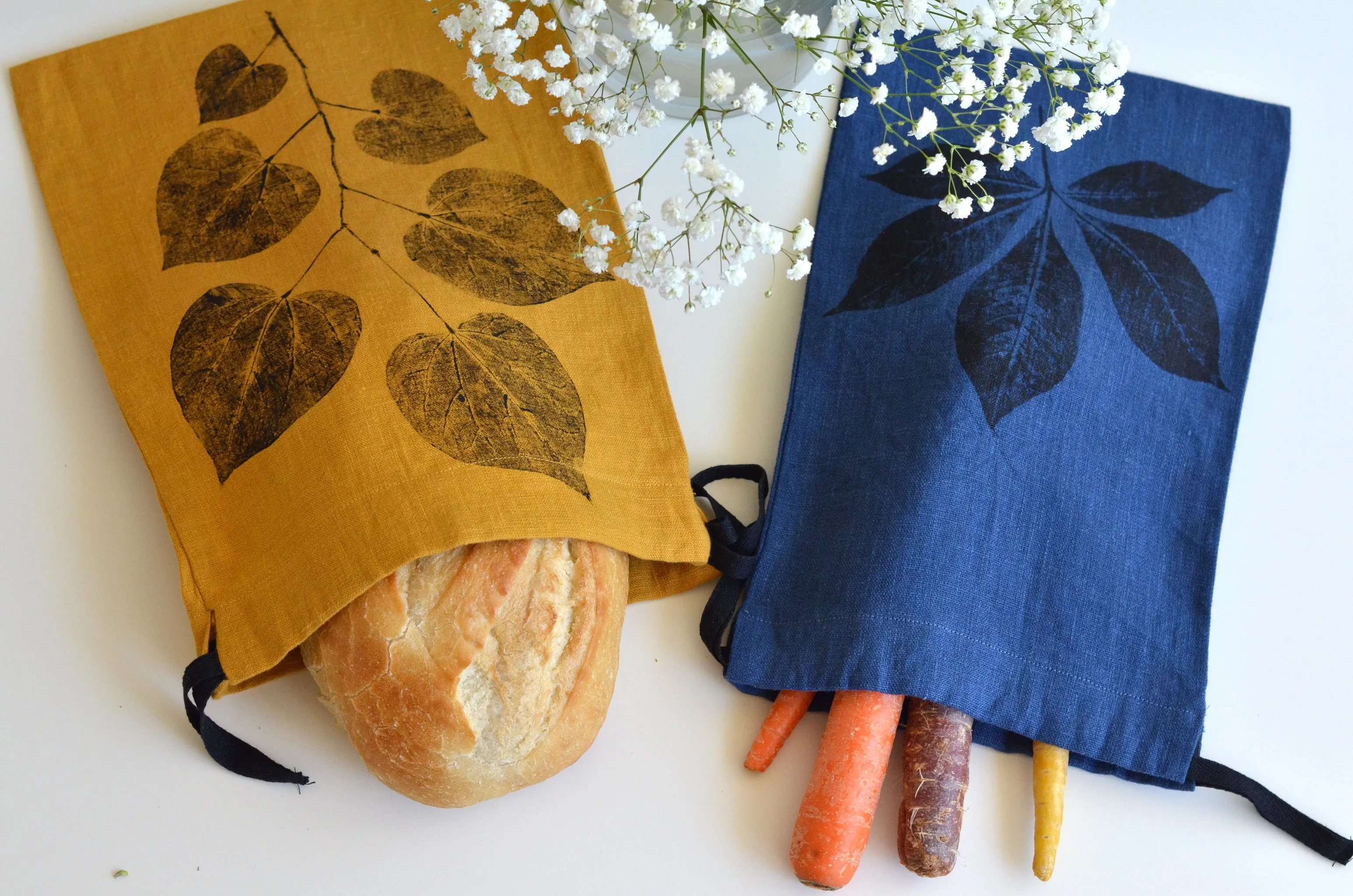 Linen Multi-Use String Bags in Mustard