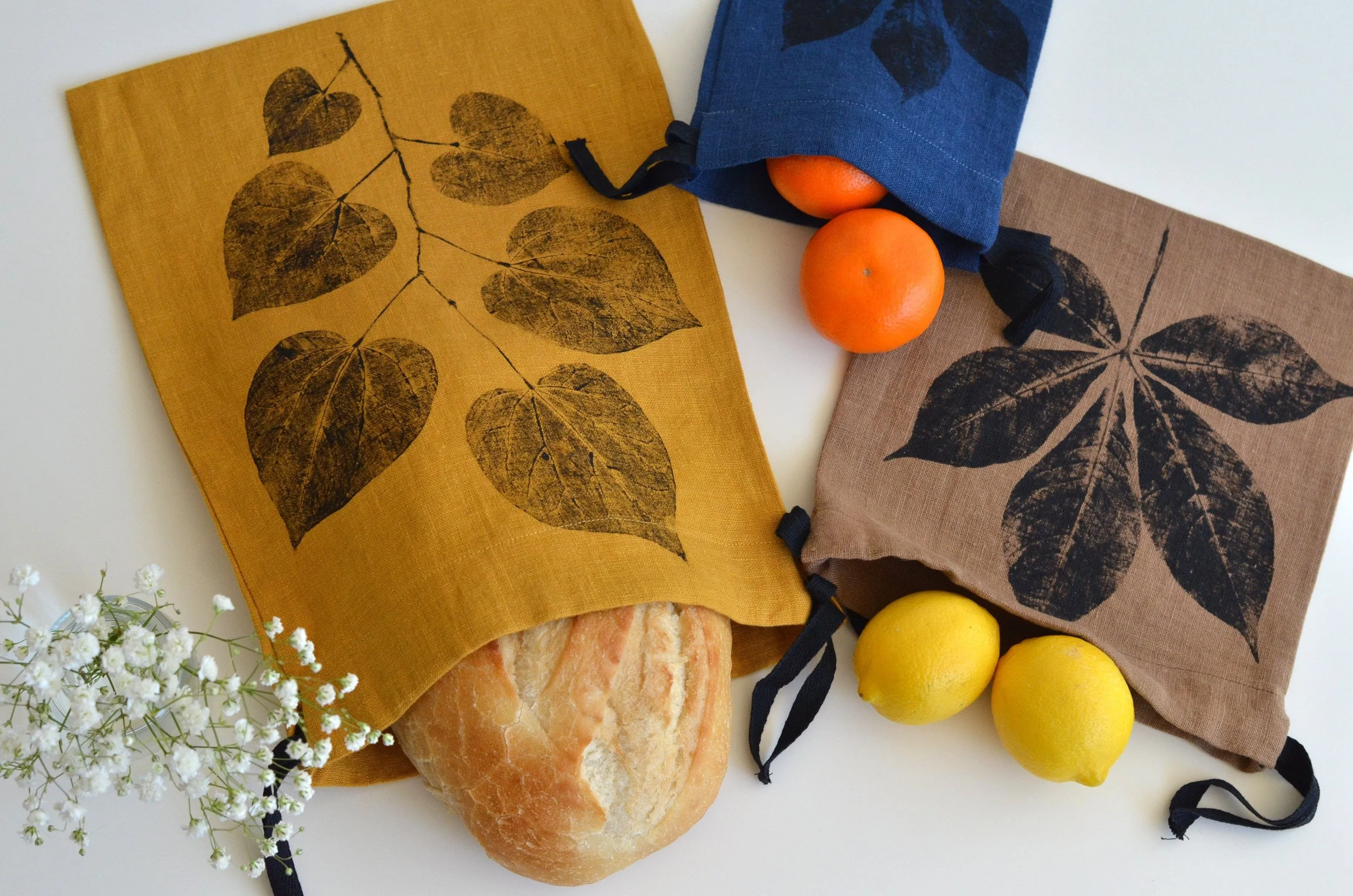 Linen Multi-Use String Bags in Mustard