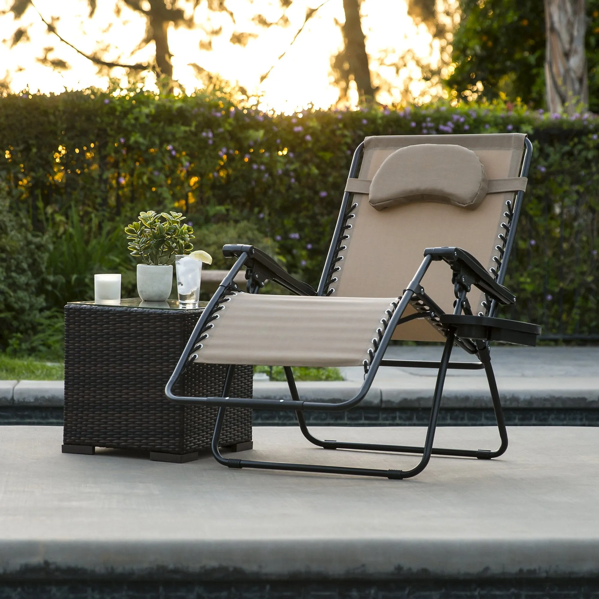 Outdoor Oversized Zero Gravity Chair Furniture w/ Cup Holder, Pillow