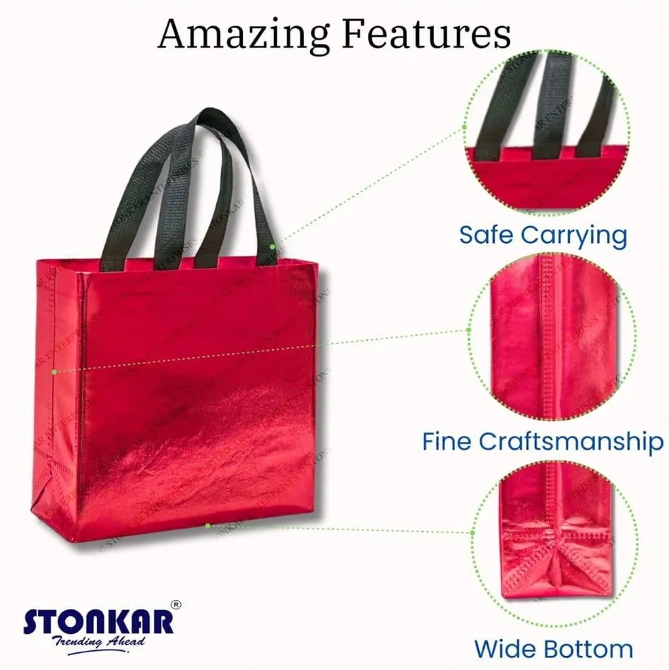 Shopping Bag | Carry Bag for Return Gifts | Non-Woven Gift Bags | Tote Bags (Pack of 10 Pcs) | 9" Inch Small