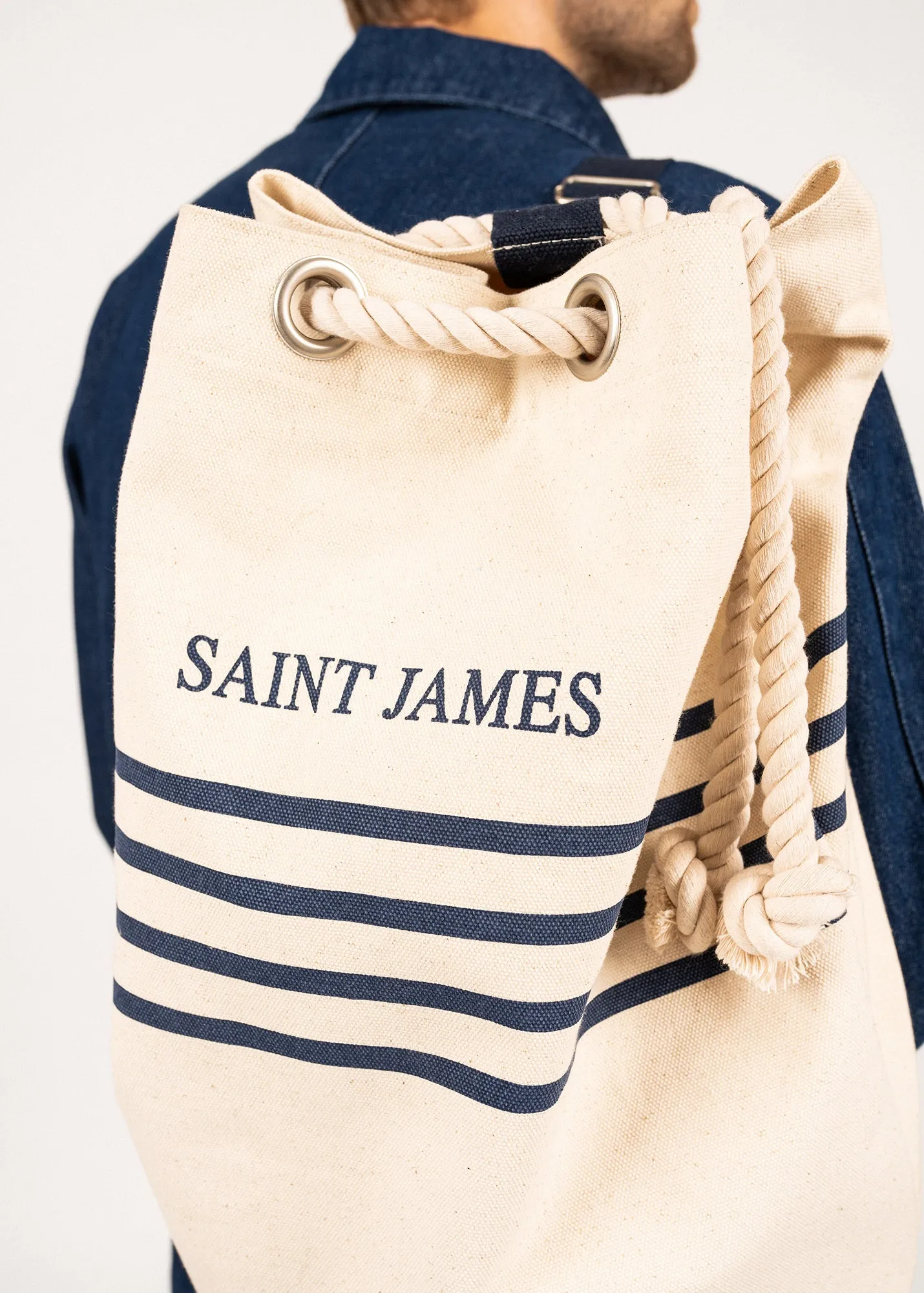 Striped bundle bag - in cotton (ECRU/MARINE)