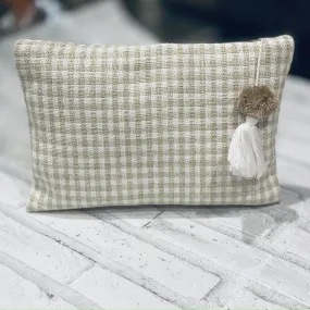 Unique Boho Make Up Bag, Linen Toiletry Bag, Beige and White Cosmetic Bag, Unique Gift Women. Bridesmaid Gift, Zipper Pouch