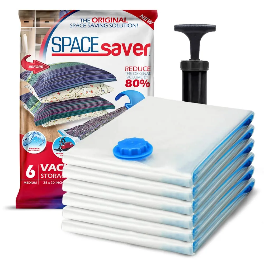 Vacuum Storage Bags (Medium 6 Pack) Save 80% On Clothes Storage Space - Vacuum