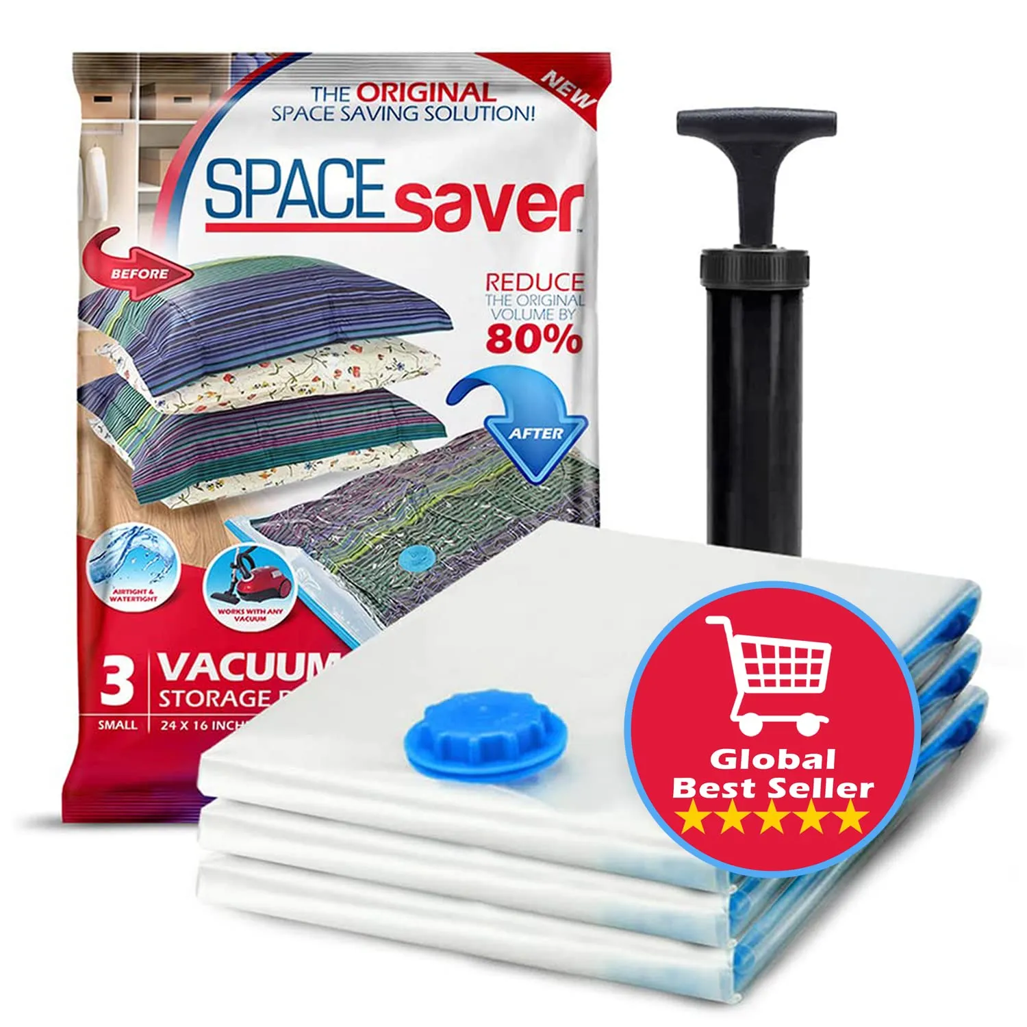 Vacuum Storage Bags (Small 3 Pack) Save 80% On Clothes Storage Space - Vacuum