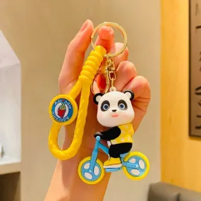 Yellow Panda Cycle | 3D Lanyard Keychain | Silicone