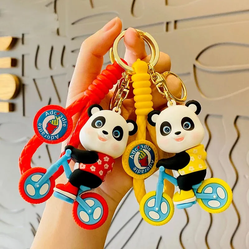 Yellow Panda Cycle | 3D Lanyard Keychain | Silicone